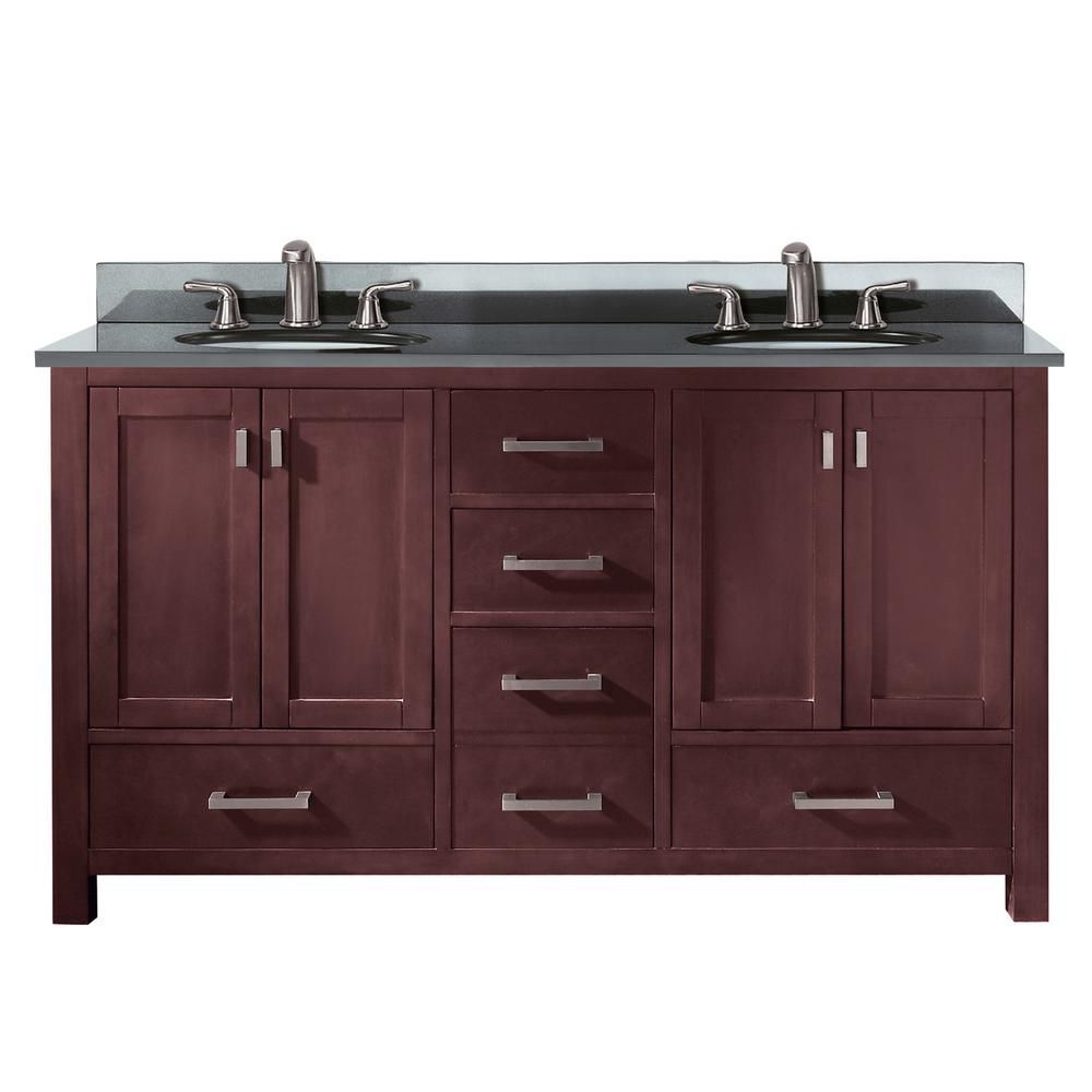 Avanity Modero 60inch W Double Vanity in Espresso Finish with Granite Top in Black The Home