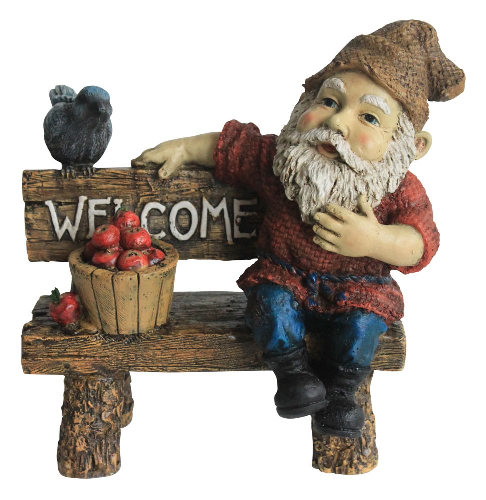Angelo Décor Gustov Gnome on Bench Statue The Home Depot Canada