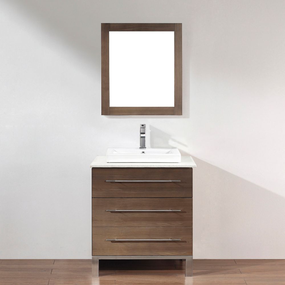 Art Bathe Ginza 28 Inch W 2 Drawer 1 Door Vanity In Grey With Quartz   P 1000724671 