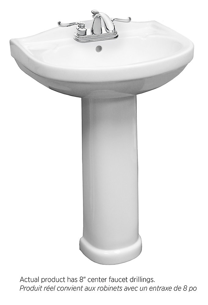 Tuxedo Bathroom Pedestal Sink With 8 Inch Centre Faucet Drilling In White