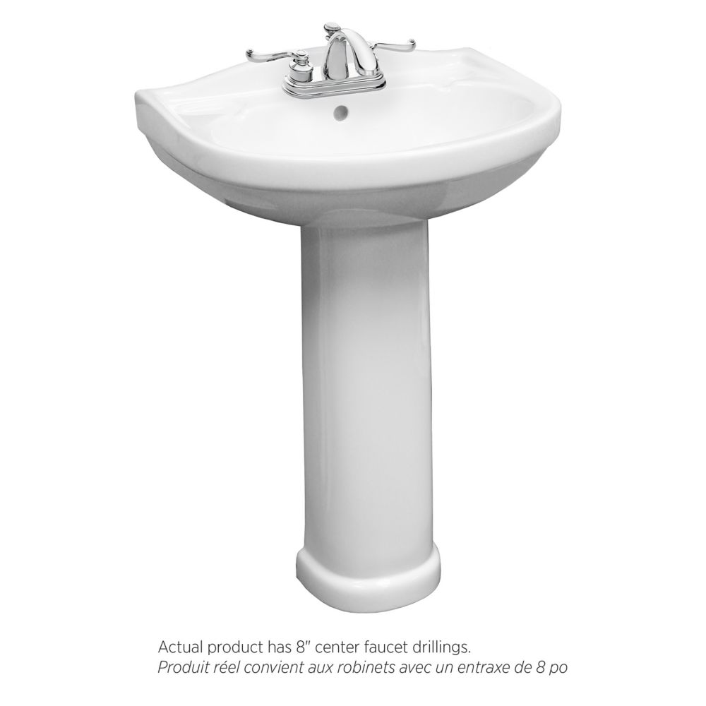 Tuxedo Bathroom Pedestal Sink With 8 Inch Centre Faucet Drilling In White