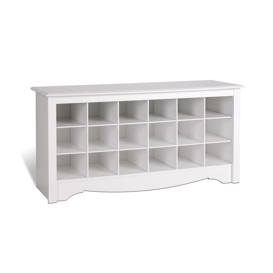 Prepac 48 Inch Shoe Storage Cubby Bench In White