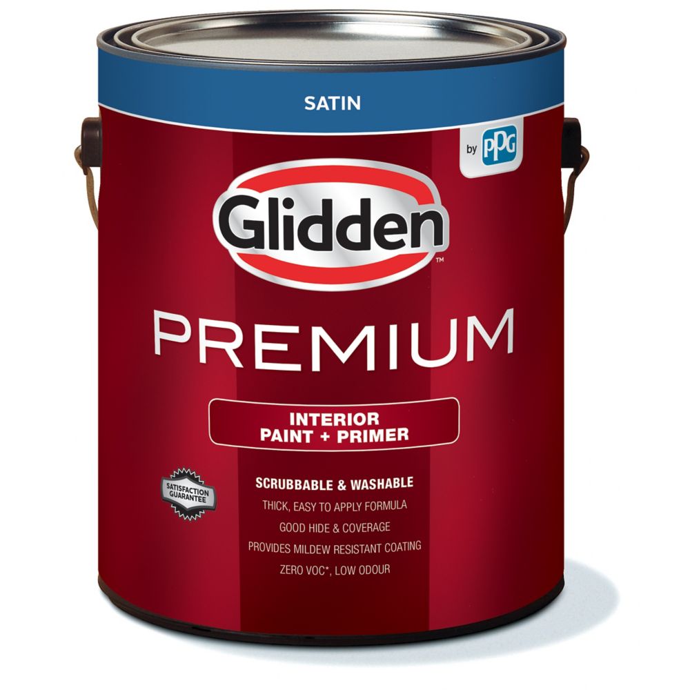 Glidden Premium Interior Paint + Primer Satin White 3.7 L The Home
