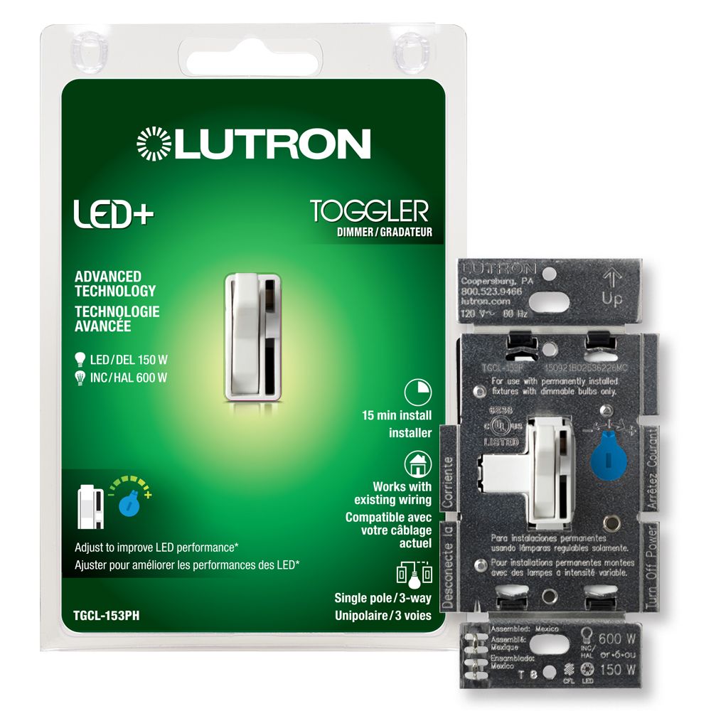 Lutron Toggler 150 Watt Single Pole 3-Way CFL LED Dimmer - White ...