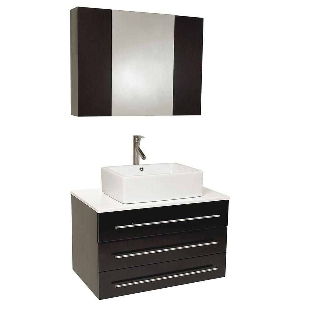 Fresca Modello 32 Inch W 3 Drawer Wall Mounted Vanity In Black Fresca Modello 32 Inch W 3 Drawer Wall