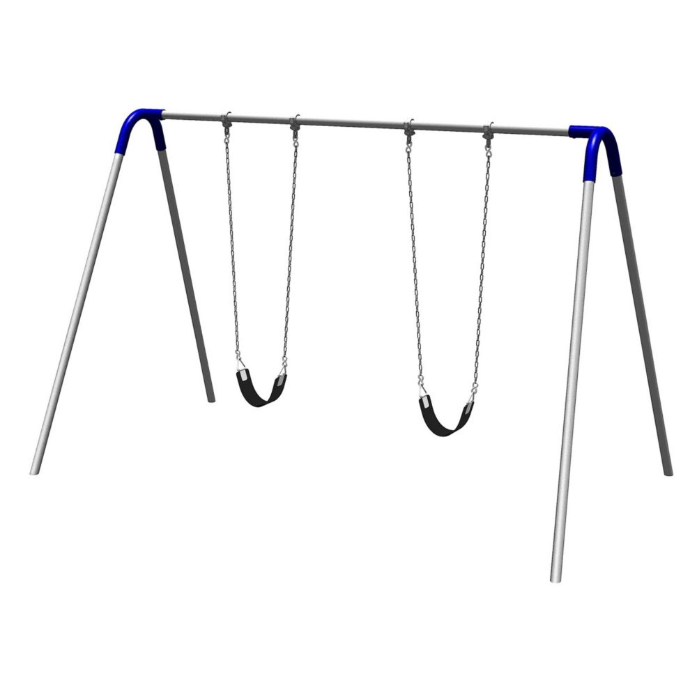 Single Bay Commercial Grade Bipod Swing Set With Strap Seats And Blue Yokes