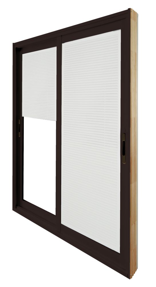 59 75 Inch X 79 75 Inch Clear Lowe Painted Commercial Brown Double Sliding Vinyl Patio Door With Internal Mini Blinds Energy Star