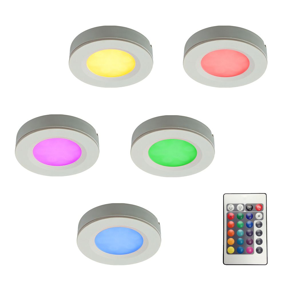 Illume Kit of 5 RGB LED Pucks Light with PlugIn Driver and Remote