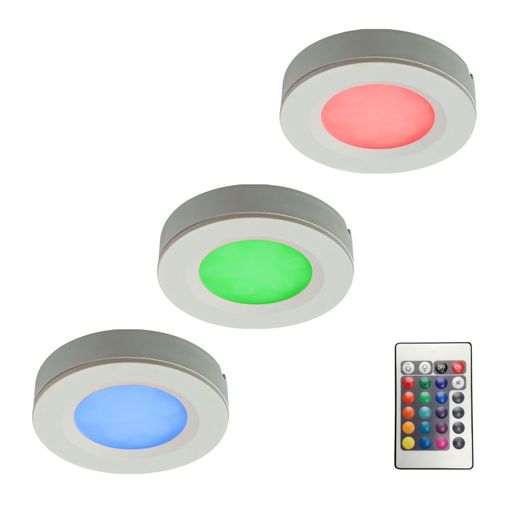 UPC 854066000883 product image for Kit of 3 RGB LED Pucks Light with Plug-In Driver and Remote Controller | upcitemdb.com