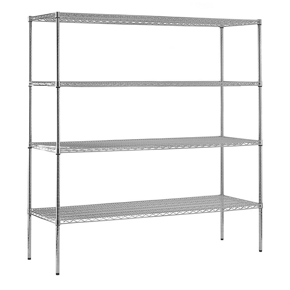 Sandusky Étagère de 4 tablettes grillées chromées robustes certifiées NSF 74" h. x 24" l. x 24" p. Sandusky Étagère de 4 tablettes grillées chromées robustes certifiées NSF 74" h. x 24" l. x 24" p.