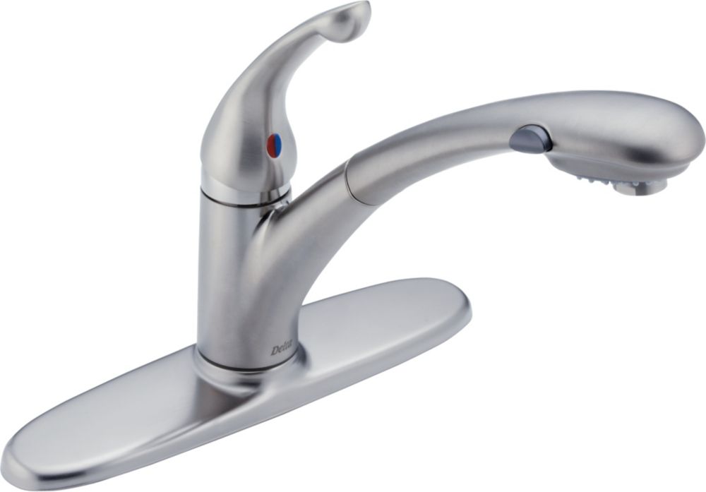 Delta Signature Single Handle Pull Out Sprayer Kitchen Faucet In Arctic   P 1000755687 