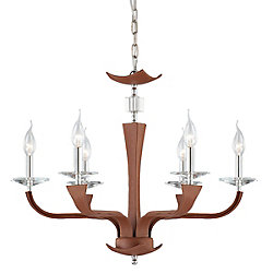 Pella Collection 6 Light Chrome & Brown Chandelier