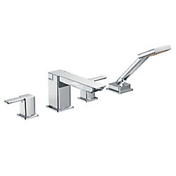 90 Degree 2-Handle High Arc Roman Bath Faucet with Hand Shower in Chrome