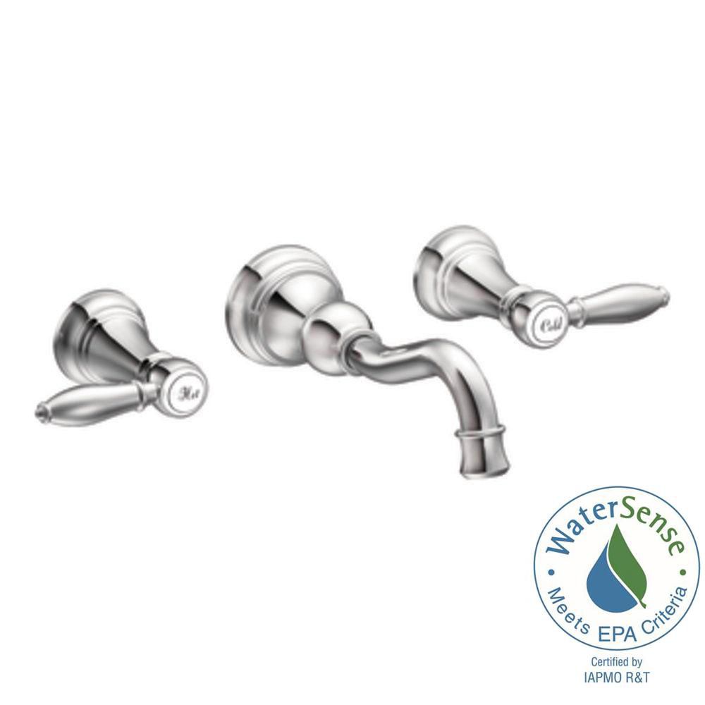 Weymouth Two Handle High Arc Wall Mount Bathroom Faucet In Chrome