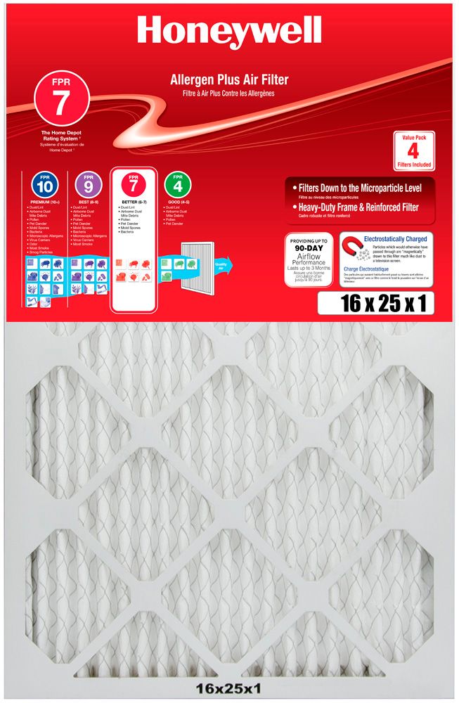 Honeywell 16x25x1 Allergen Pleated Plus, (4-Pack) | The Home Depot Canada