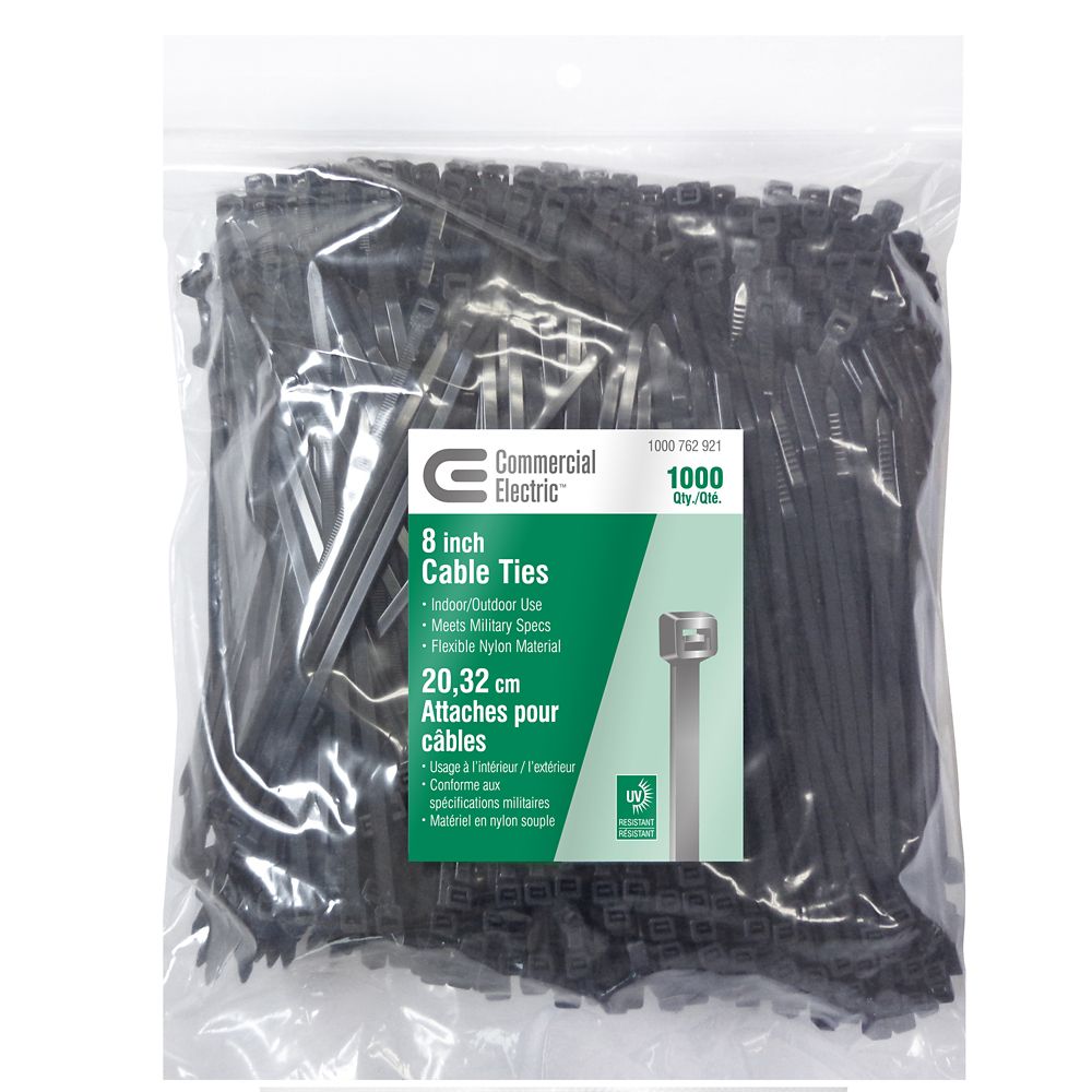 Commercial Electric 8inch UV Cable Tie Black (1000Pack) The Home