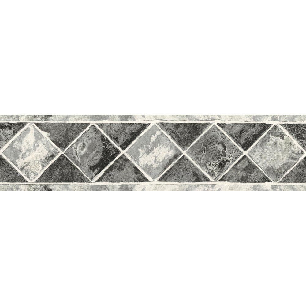 The Wallpaper Company 6.75 In. H Black and Silver Contemporary Tile Border The Home Depot Canada