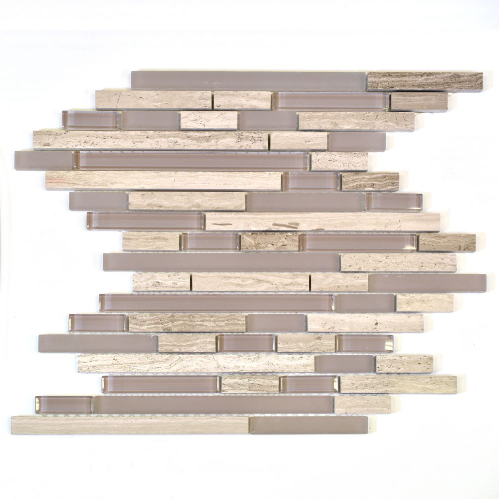 Modamo Waterfall Wooden White Limestone Glass Linear Blend Mosaic The