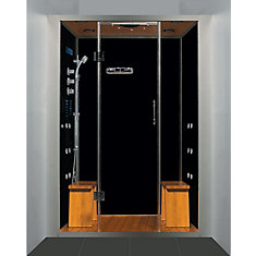 Luxury Steam & Shower Alcove Enclosure With Multi Body Massage Water Jets & Black Stone Base