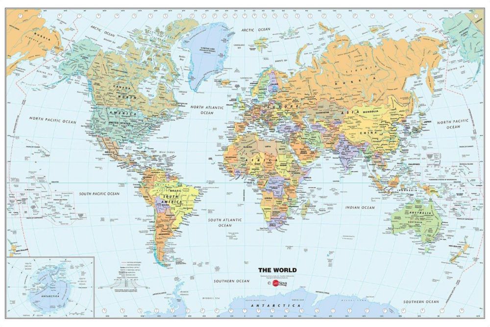 24 X 36 Map Of The World 24 Inches H x 36 Inches W Dry Erase World Map ...