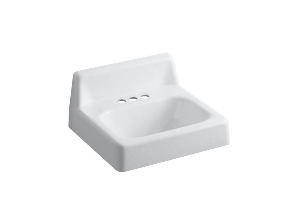 19 Inch X 17 Inch Wall Mount Bathroom Sink With 4 Inch Centerset