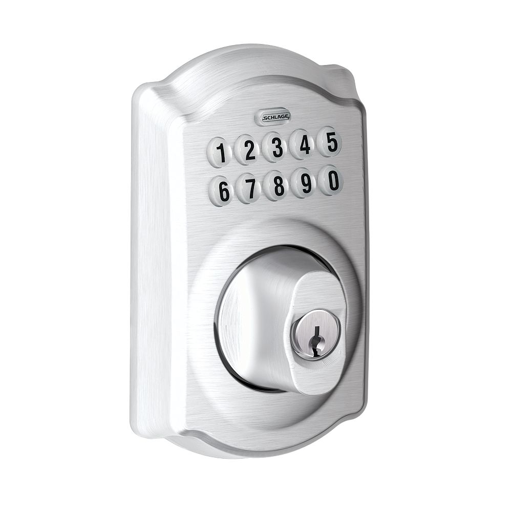 Schlage Camelot Satin Chrome Keypad Electronic Deadbolt The Home schlage-camelot-satin-chrome-keypad-electronic-deadbolt-the-home