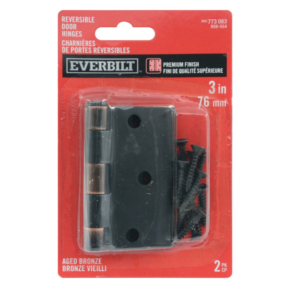 Everbilt 3 Inch X33/16 Inch Aged Bronze Rev Door Hinge 2pk The Home
