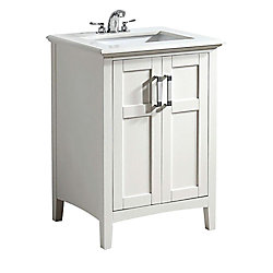 Winston 25-inch W 2-Door Freestanding Vanity in White With Quartz Top in White