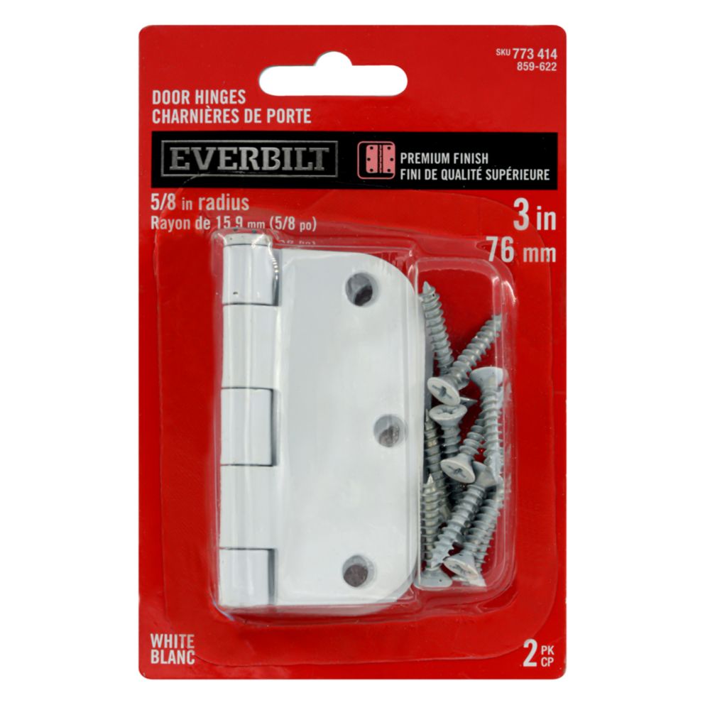 Everbilt 3inch White 5/8rd Door Hinge (2 Pack) The Home Depot Canada