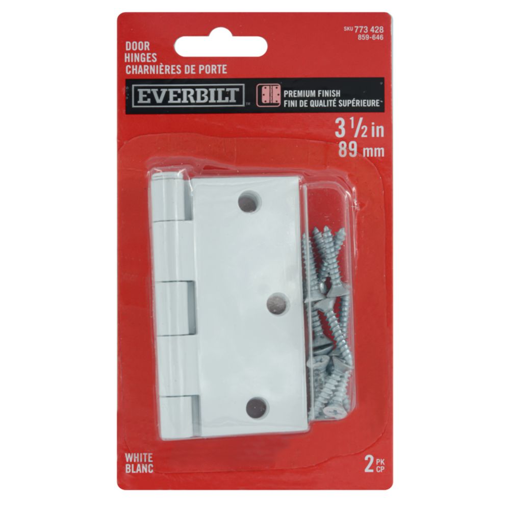 Everbilt 3 1/2inch White Door Hinge (2 Pack) The Home Depot Canada