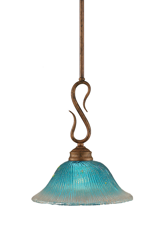 Concord 1 Light Ceiling Bronze Pendant With A Teal Crystal Glass