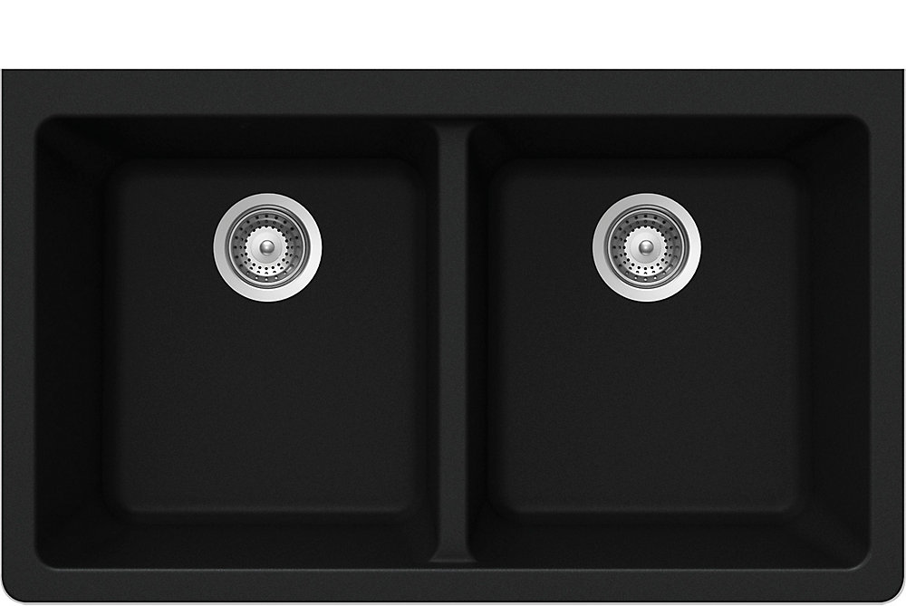 Granite Double Bowl Undermount Sink In Black
