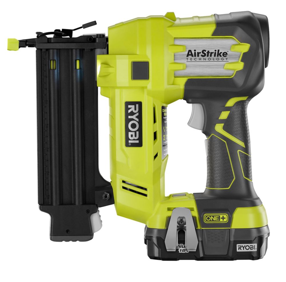 RYOBI 18V ONE+ Cordless AirStrike 18Gauge Brad Nailer Kit with 1.3Ah