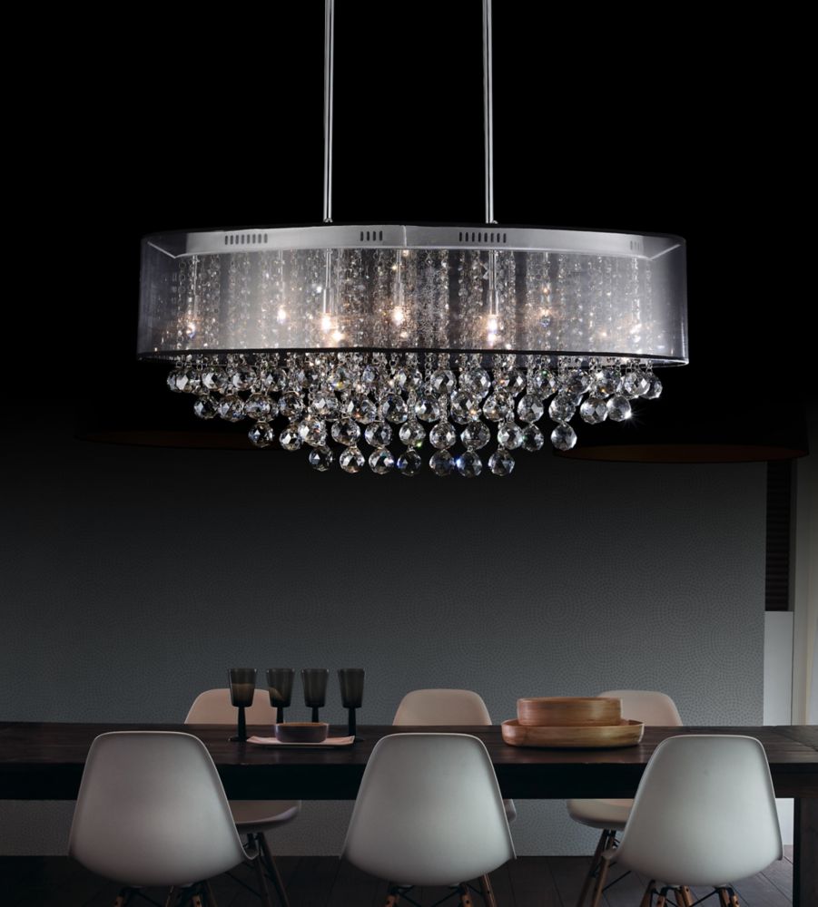 CWI Lighting 26inch Oval Pendant Chandelier with Black Shade The