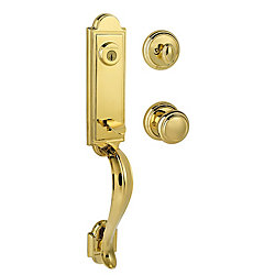 Prestige Avendale Single Cylinder Polished Brass Handle Set with Alcott Entry Knob with SmartKey