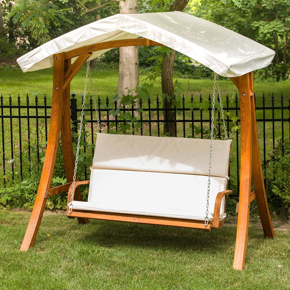 Leisure Season Wooden Patio Swing Seater with Canopy | The Home Depot