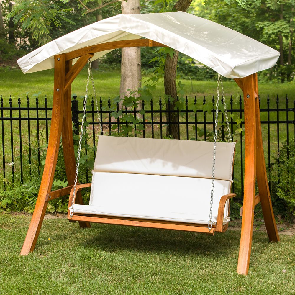 Leisure Season Wooden Patio Swing Seater with Canopy | The Home Depot ...