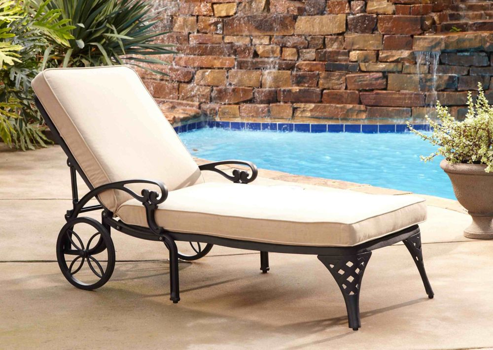 Biscayne Black Chaise Lounge Chair Taupe Cushion
