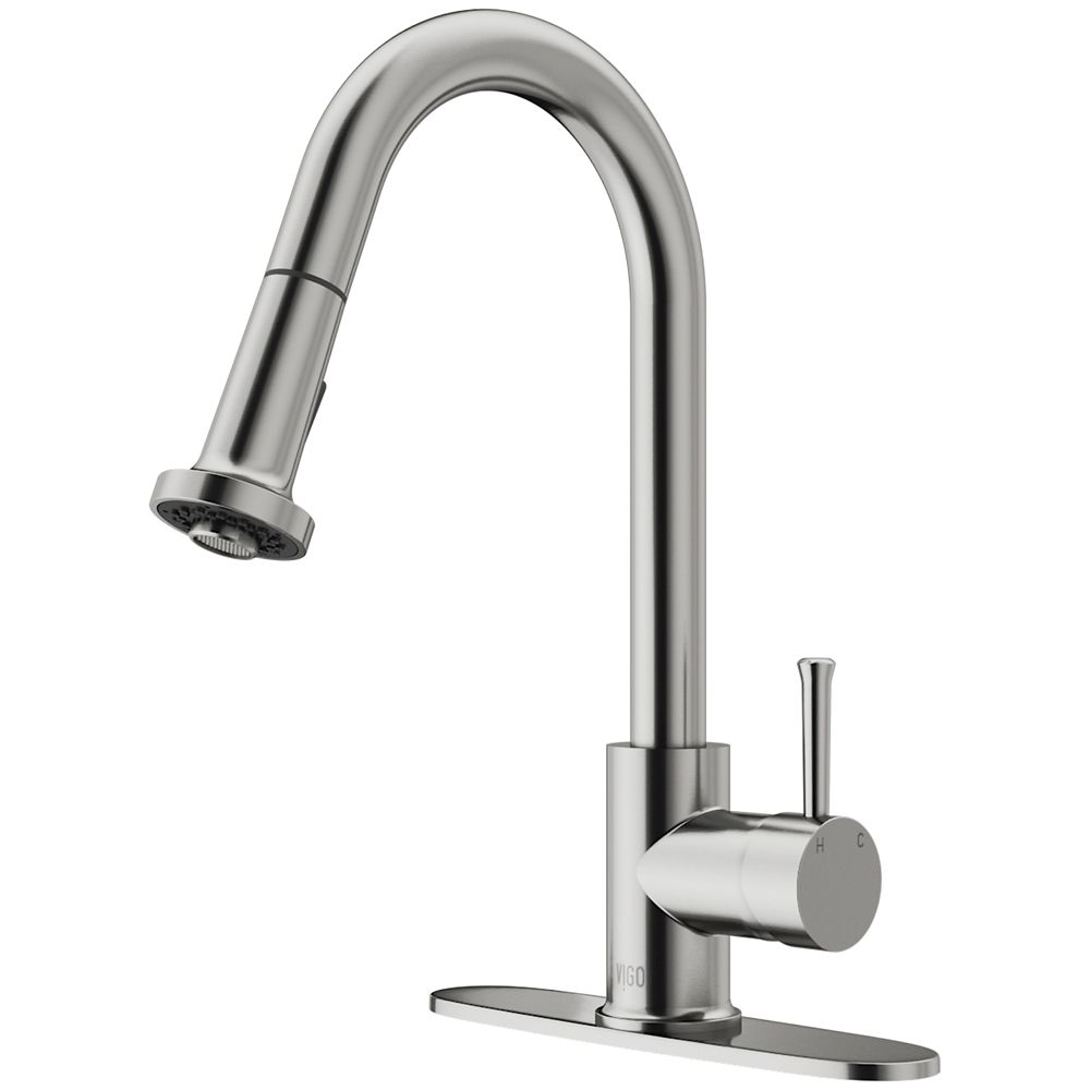 Vigo Stainless Steel PullOut Spray Kitchen Faucet with Deck Plate