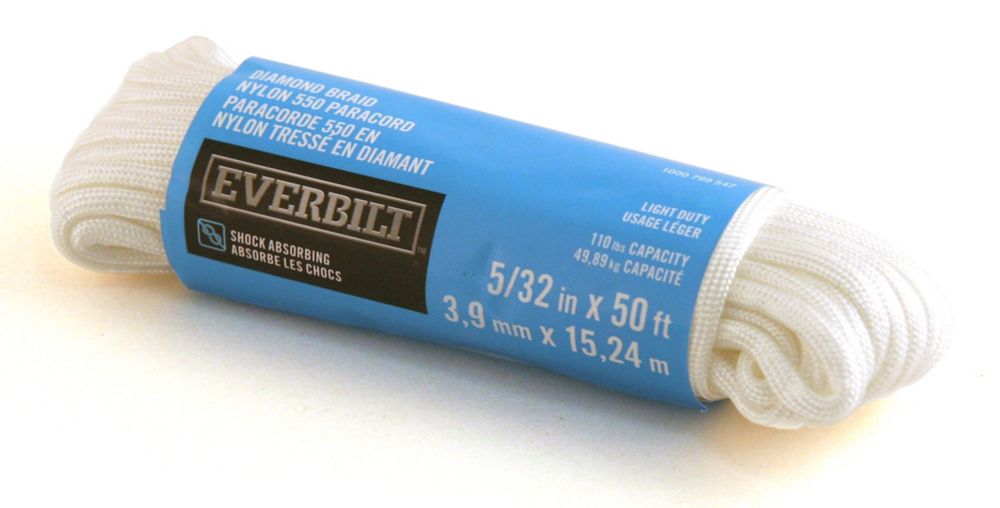Everbilt 5/32inch x50 Feet NYLON DIAMOND BRAID PARACORD 550 The Home
