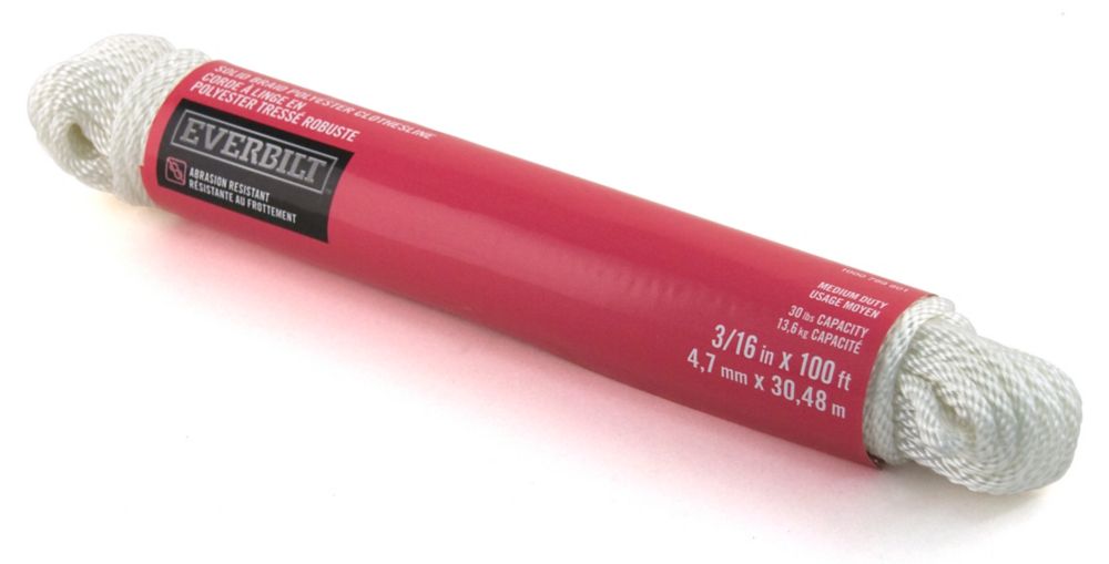 Everbilt 3/16 Inch X 100 Feet POLYESTER SOLID BRAID CLOTHESLINE The