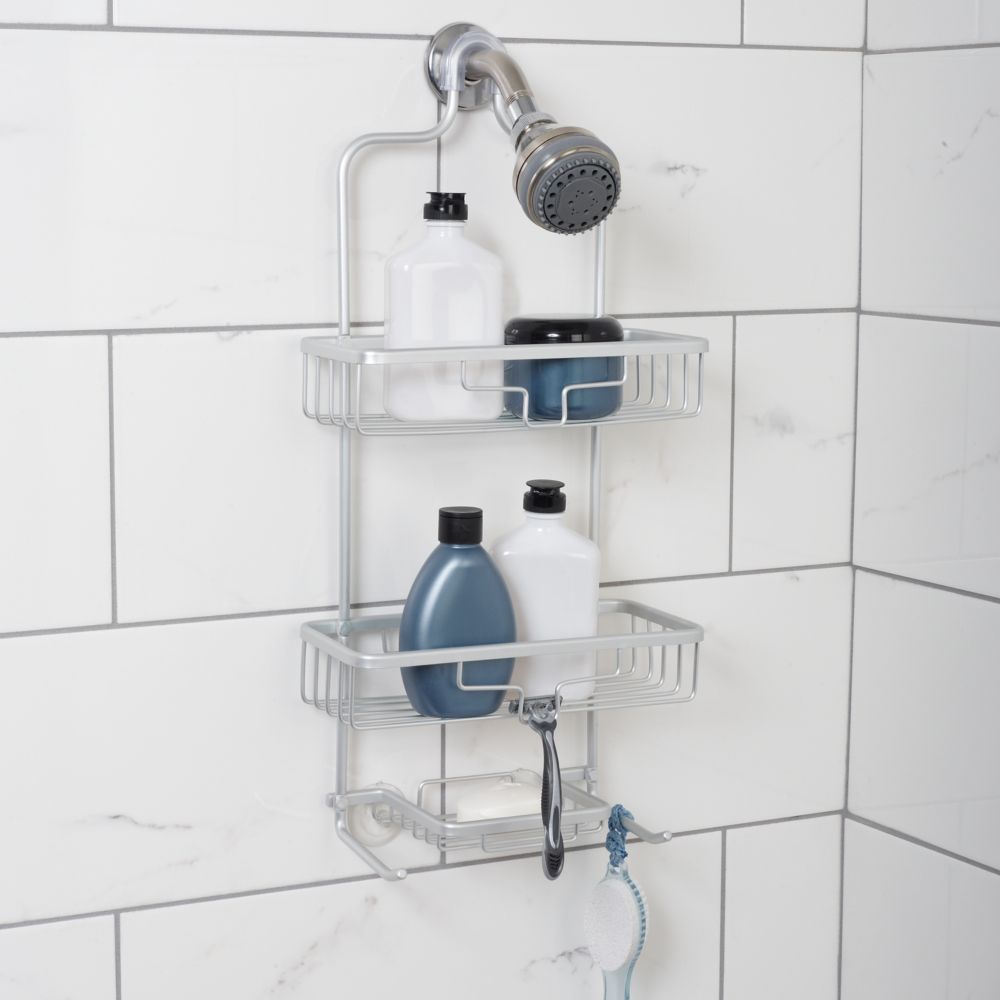 Zenna Home NeverRust Aluminum Shower Caddy with 2 Bucket Shelves, Satin Chrome