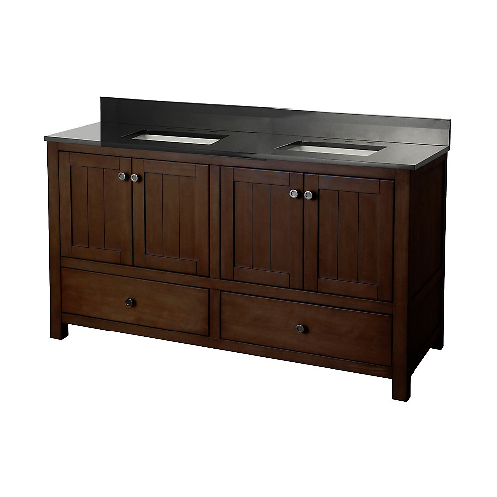 Foremost Yates 61 Inch W Vanity Combo In Rustic Finish With Granite Foremost Yates 61 Inch W Vanity Combo In Rustic Finish With Granite Top Black