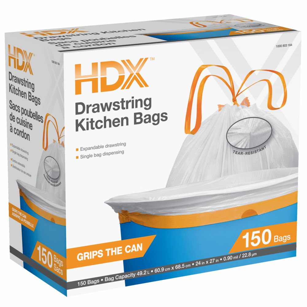 HDX 49.2L Drawstring Kitchen Bags 150ct The Home Depot Canada