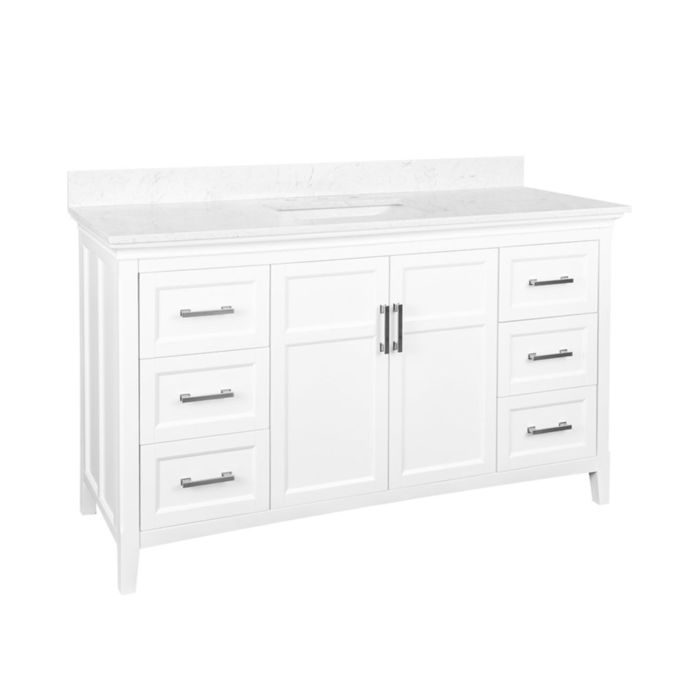 Foremost Abbott 58inch W Vanity Combo in White Finish with Marble Top