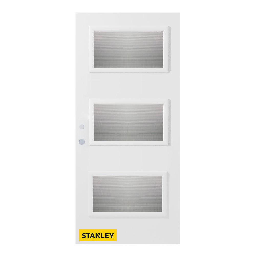Stanley Doors 35 375 Inch X 82 Dorothy 3 Lite Delta Satin Stanley Doors 35 375 Inch X 82 Dorothy 3 Lite Delta Satin Prefinished White Right Hand Inswing Steel Prehung Front Door Energy Star