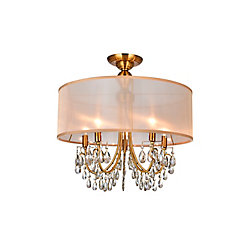 22 Inch Round Antique Brass Fixture With Gold Shade