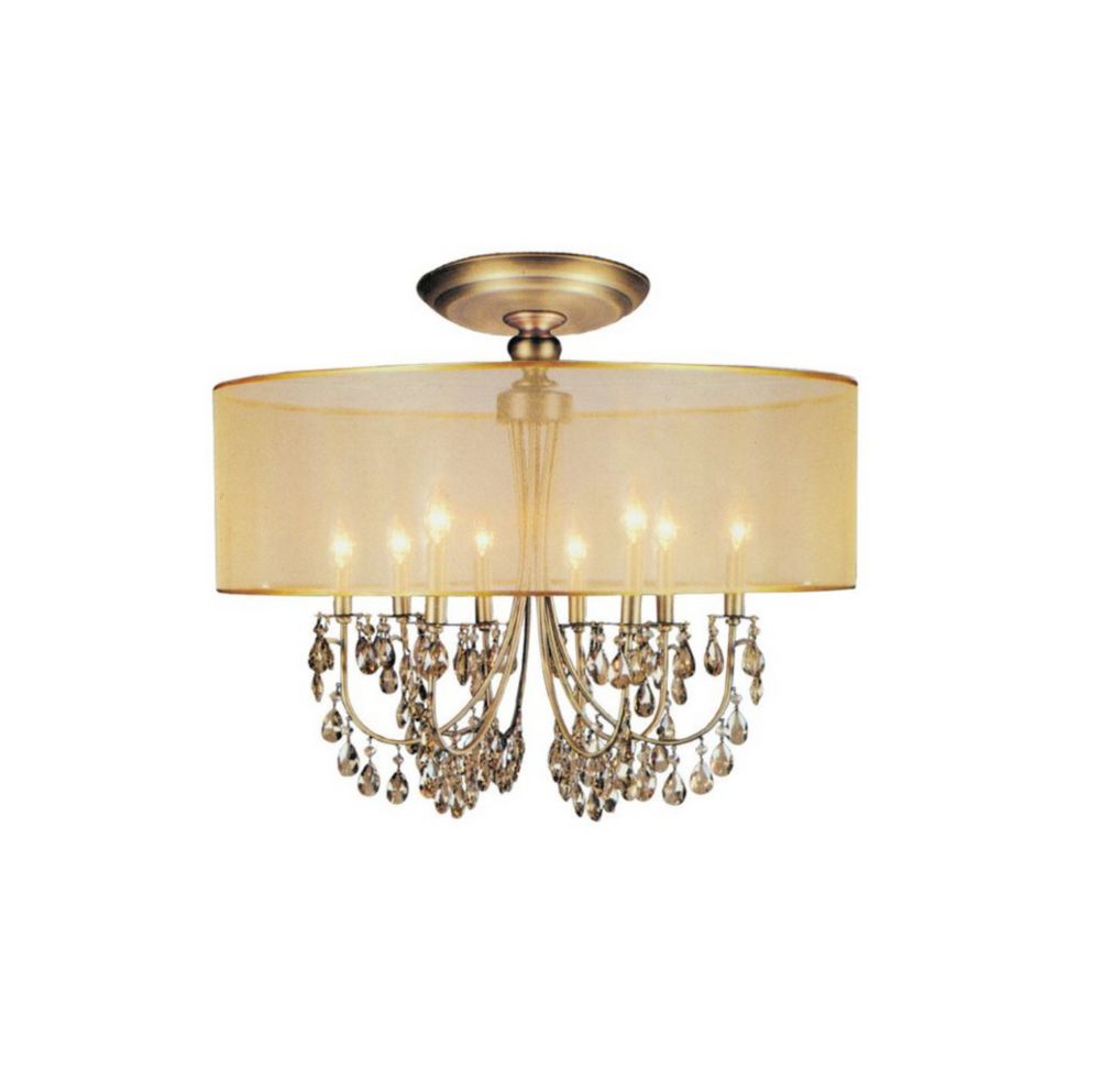 CWI Lighting 28 Inch Round Antique Brass Fixture With Gold Shade The