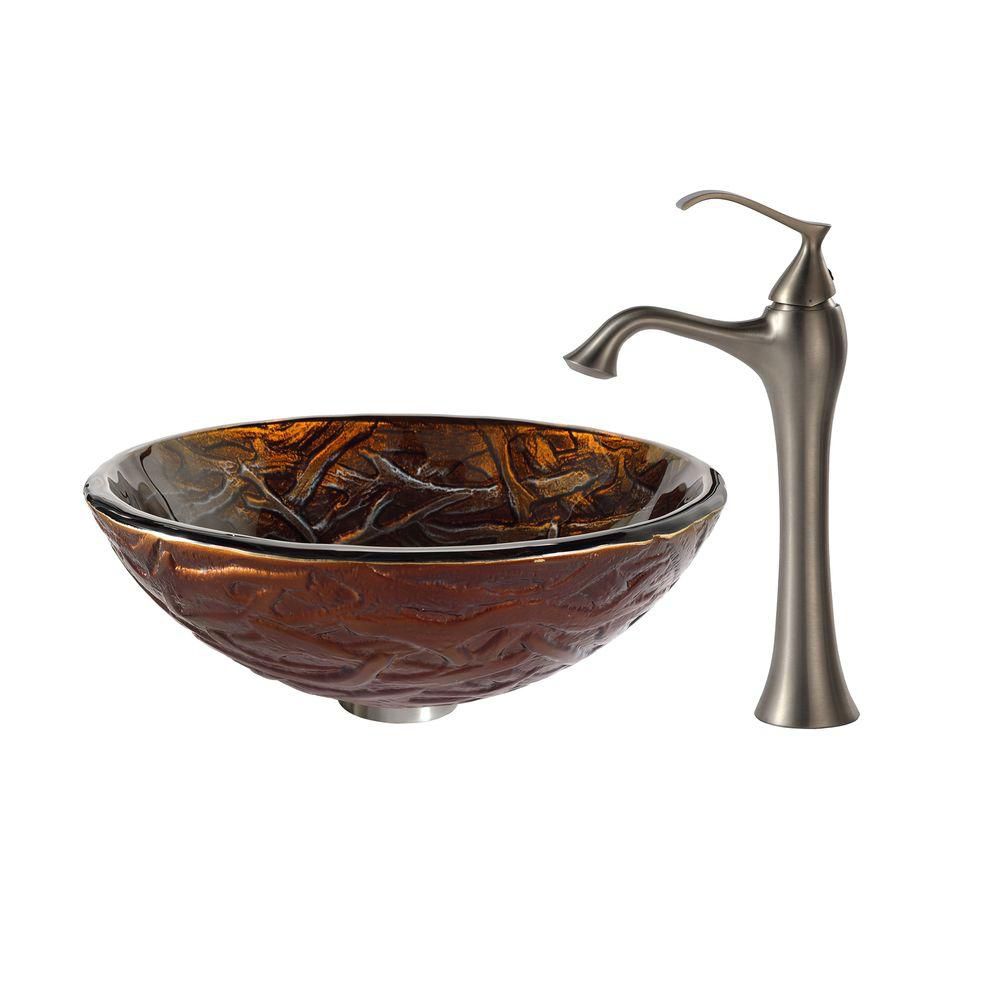 Dryad Glass Vessel Sink and Ventus Faucet Brushed Nickel C-GV-396-19MM ...