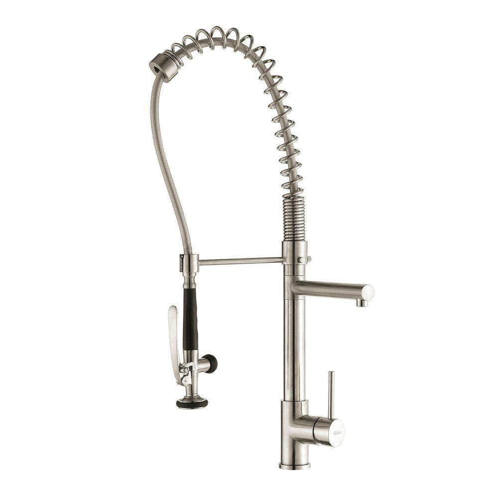 Kraus CommercialStyle SingleHandle PullDown Kitchen Faucet with PreRinse Sprayer in